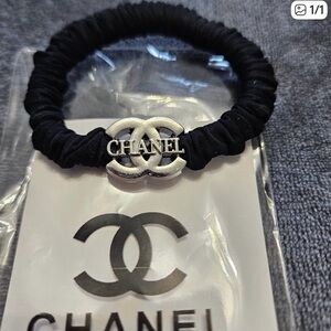 CHANEL Black and Silver Logo Bracelet